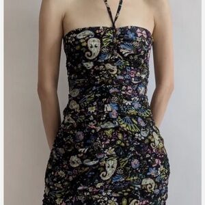 Zara Black Floral Halter Mini Dress